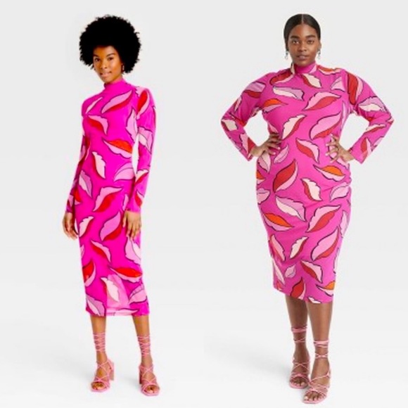 Dresses & Skirts - Black History Month Sammy B Women's Long Sleeve Mesh Bodycon Dress - Pink Floral
